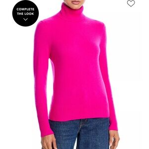 Aqua Cashmere 100% Cashmere Turtleneck Sweater in Knockout Pink